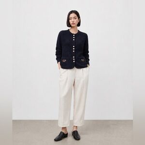VINTAGE - Navy blue Wool Cardigan with Duck figures embroidered
